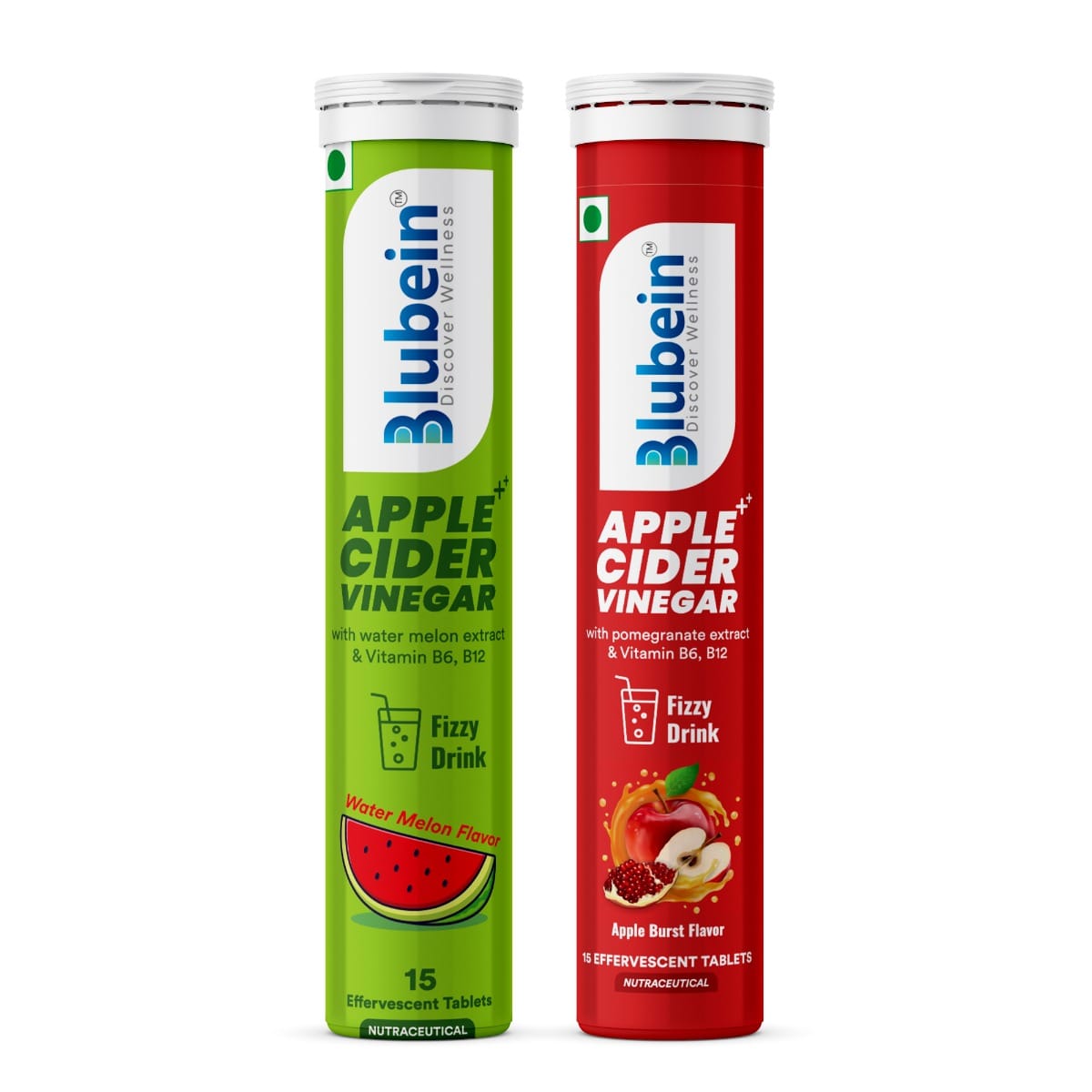 Blubein APPLE CIDER VINEGAR Effervescent Tablets | India’s First Clinically Proven ACV for Weight Loss | With Vitamin B6 & B12 | Multi-Flavor | 15 Tablets