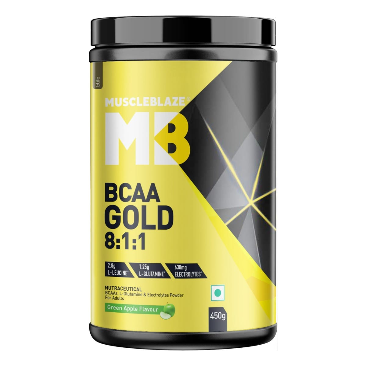 

MuscleBlaze BCAA Gold 8:1:1 | With Higher Leucine, Electrolytes & Glutamine (Green Apple, 450g, 60 Servings)