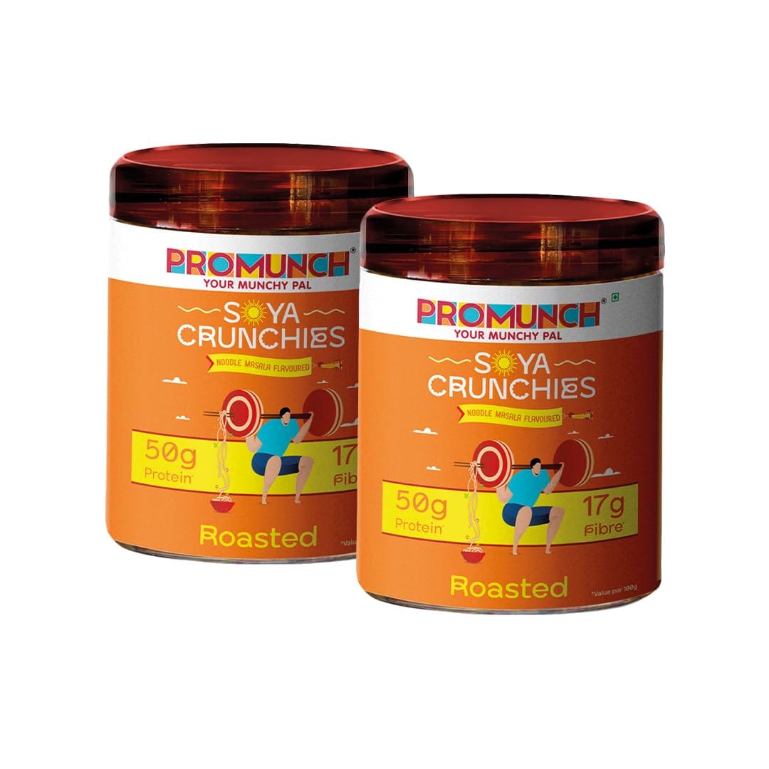 

PROMUNCH Soya Crunchies | Vegan | High-Protein | Healthy | Gluten-Free | Pack of 2, Flavour: Noodle Masala, 150 g Each
