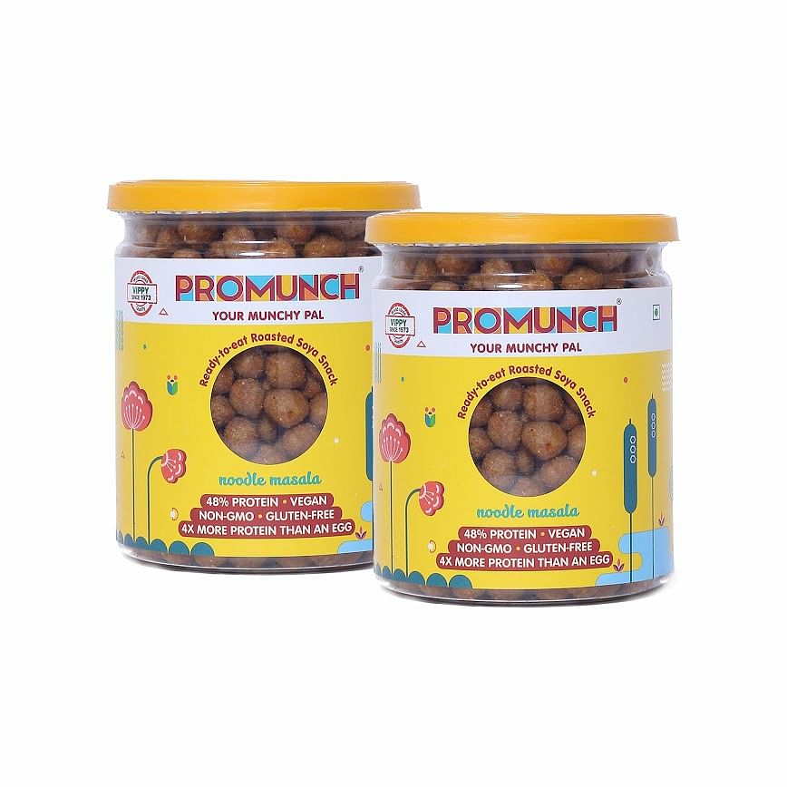 

PROMUNCH Roasted SOYA Snack | Vegan | High-Protein | Healthy | Gluten-Free | Pack of 2, Flavour: Noodle Masala, 150 g Each