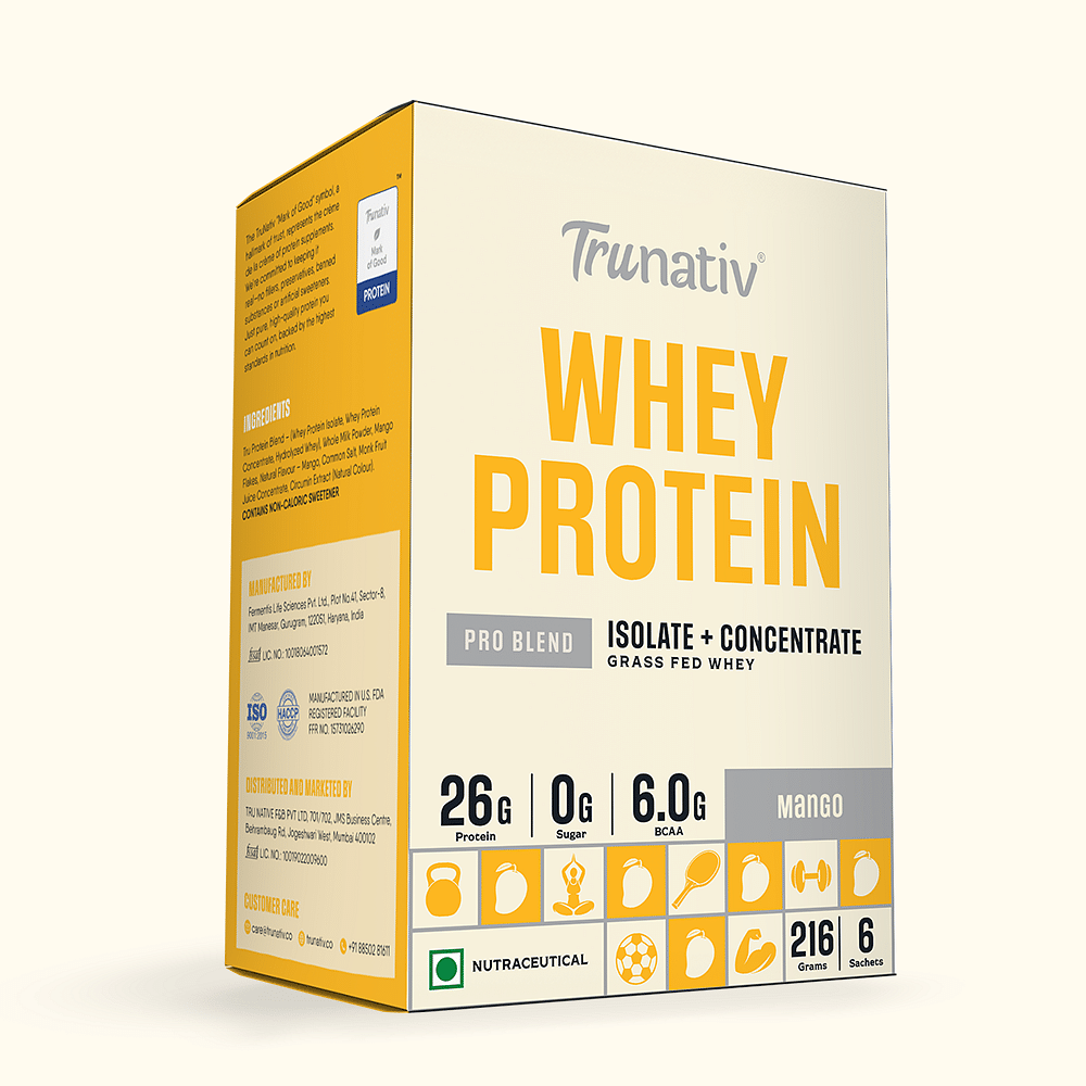 

Trunativ Pro Blend Whey Protein | Mango | 26g Protein & 6g BCAA per Serving | Grass-Fed Isolate & Concentrate| Lab Tested for Purity & Accuracy | N...