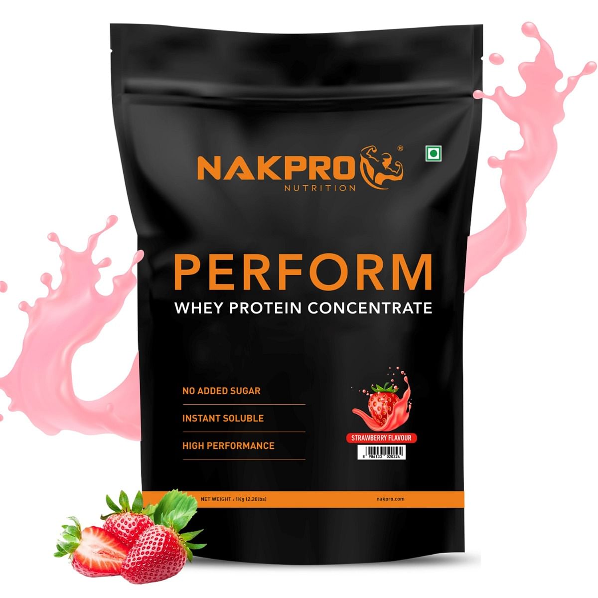 

NAKPRO Perform Whey Protein Concentrate 1kg Strawberry | 24g Protein, 5.3g BCAA | Trustified Certified 100% Authentic Supplement Powder & No Adulte...