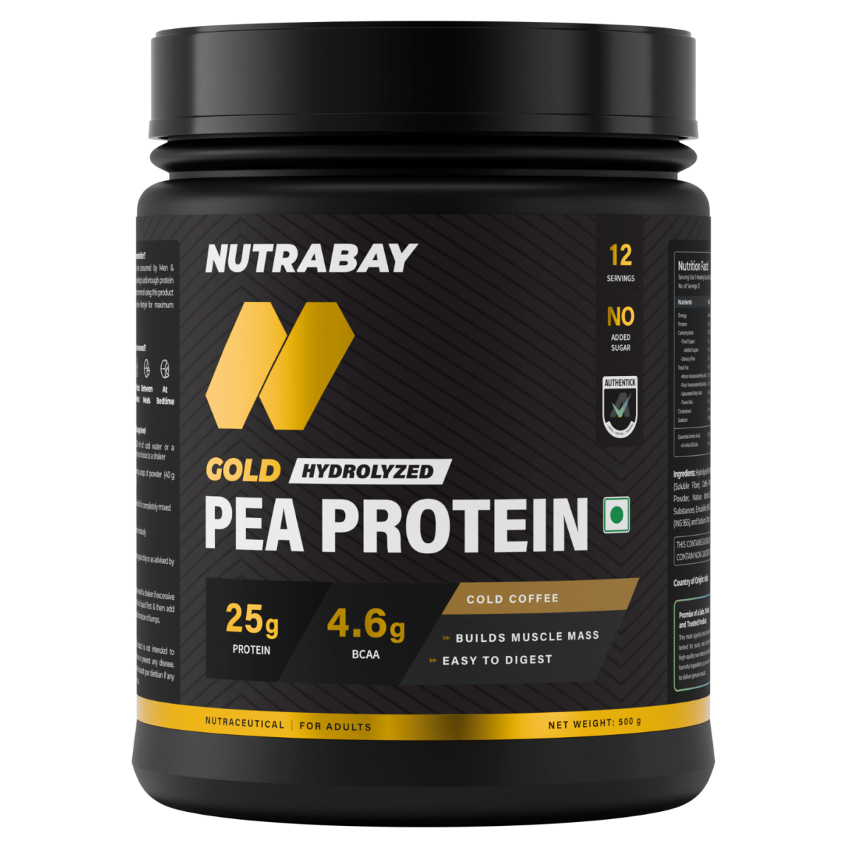 

Nutrabay Gold Pea Protein Powder | 25g Pea Protein, 4.6g BCAA, 5g Soluble Fiber, Healthy Fats | Cold Coffee Flavour | Faster Recovery & Smooth Dige...