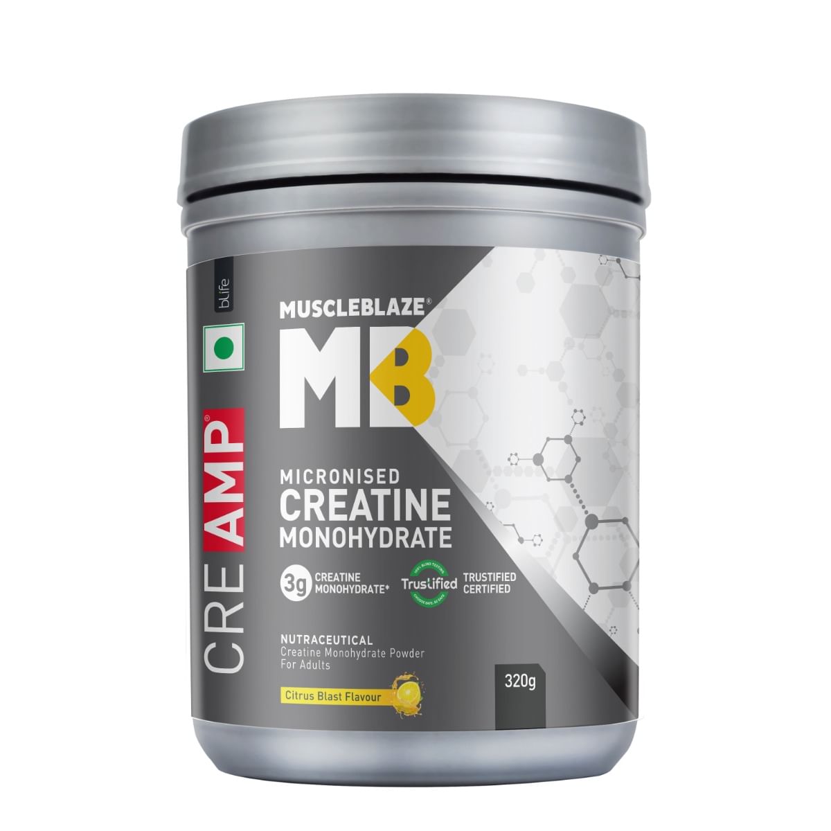 

MuscleBlaze Creatine Monohydrate CreAMP™ with CreAbsorb™ (Citrus Blast, 80 Servings, 320g)