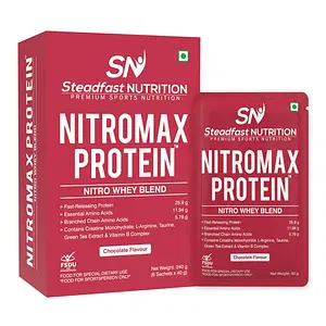 Steadfast Nutrition Nitromax Protein |25.9g Fast Releasing Protein, 11.94g EAA, 5.78g BCAA per sachet | Increases Muscle pump, strength, Lean Muscle