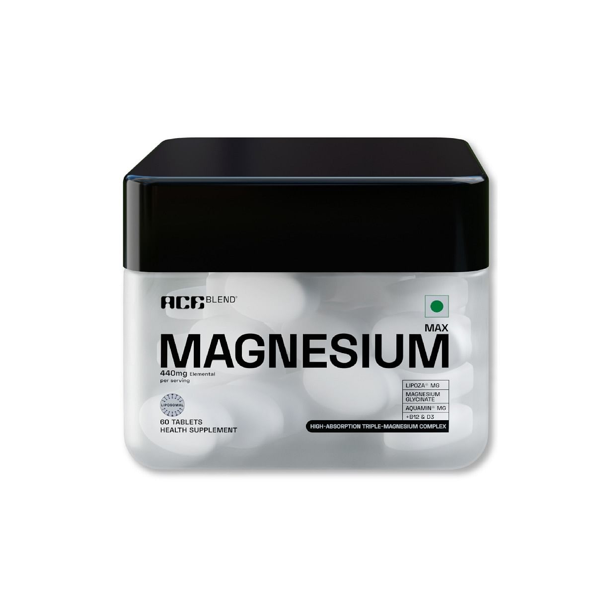 

Ace Blend Max Magnesium Tablets 440mg | Magnesium Glycinate + Liposomal Lipoza® + Aquamin® | Calcium, Vitamin B12 & D3 Supplement Tablets for Men &...