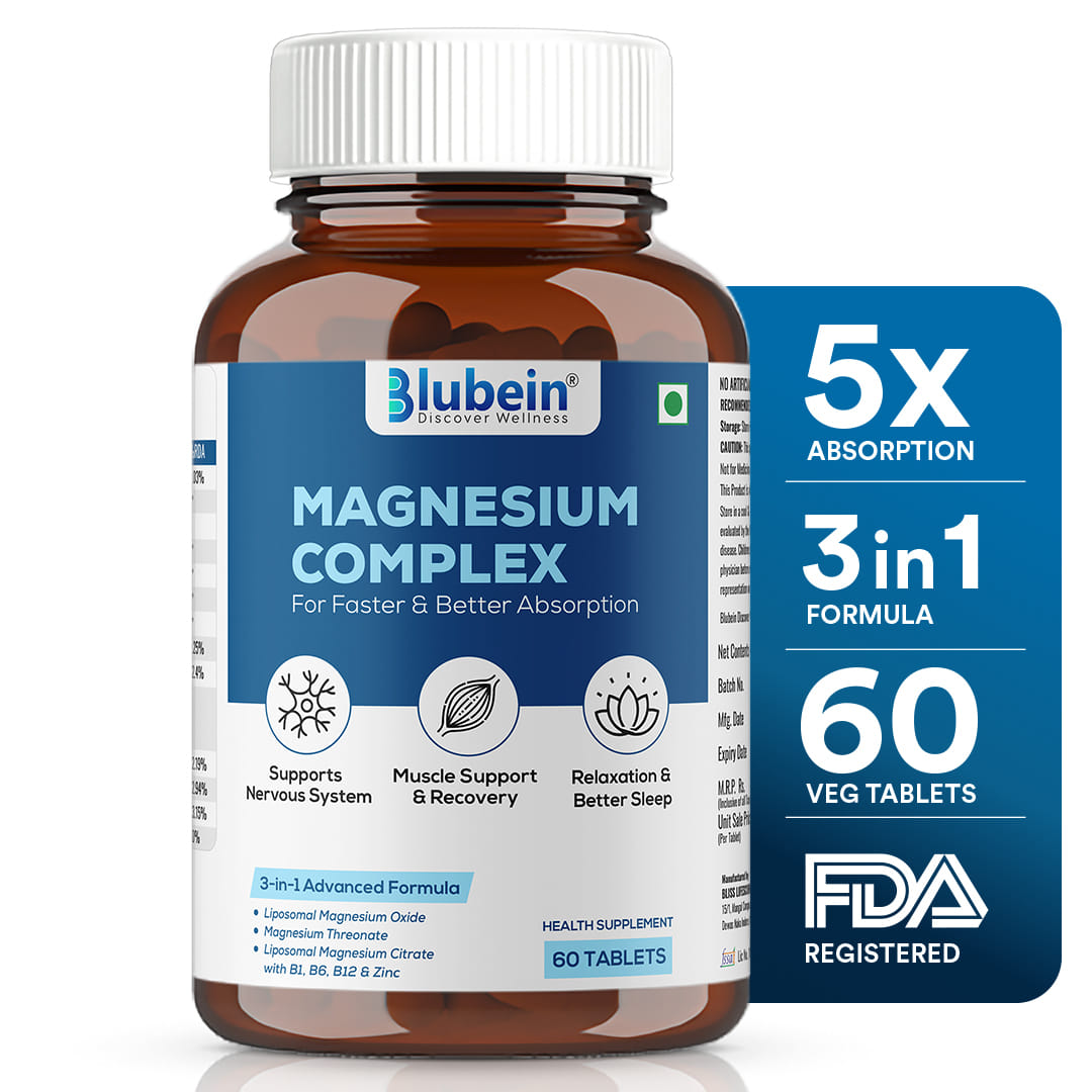 

Blubein Liposomal Magnesium Complex | 5X Absorption for better sleep & Faster Muscle Recovery | With Vitamin B1, B6, B12 & Zinc | 60 Tablets