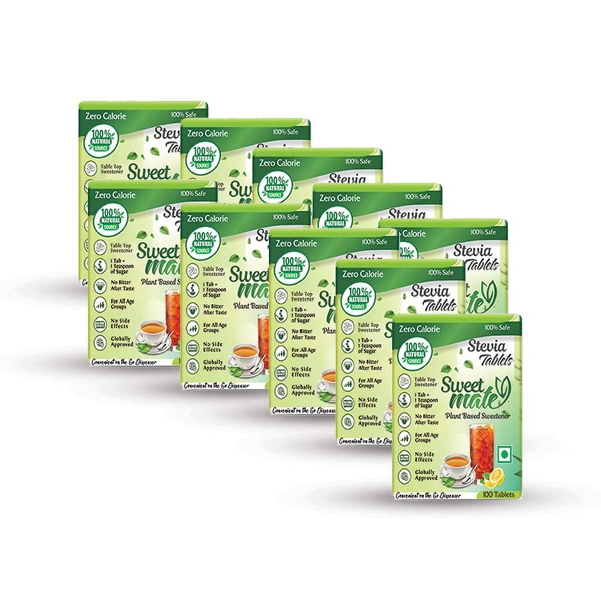 

Sweetmate Stevia Tablets (100 Tabs., Pack 10) - 100 Servings/Pack | Plant Based 100% Natural Sweetener | Sugar Free | Diabetic Friendly | Zero Calo...