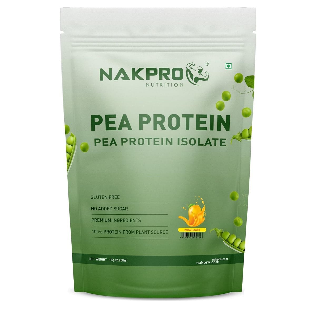 NAKPRO 100% Pea Protein Isolate, Mango - 1kg | 26g Protein, 4.9g BCAA