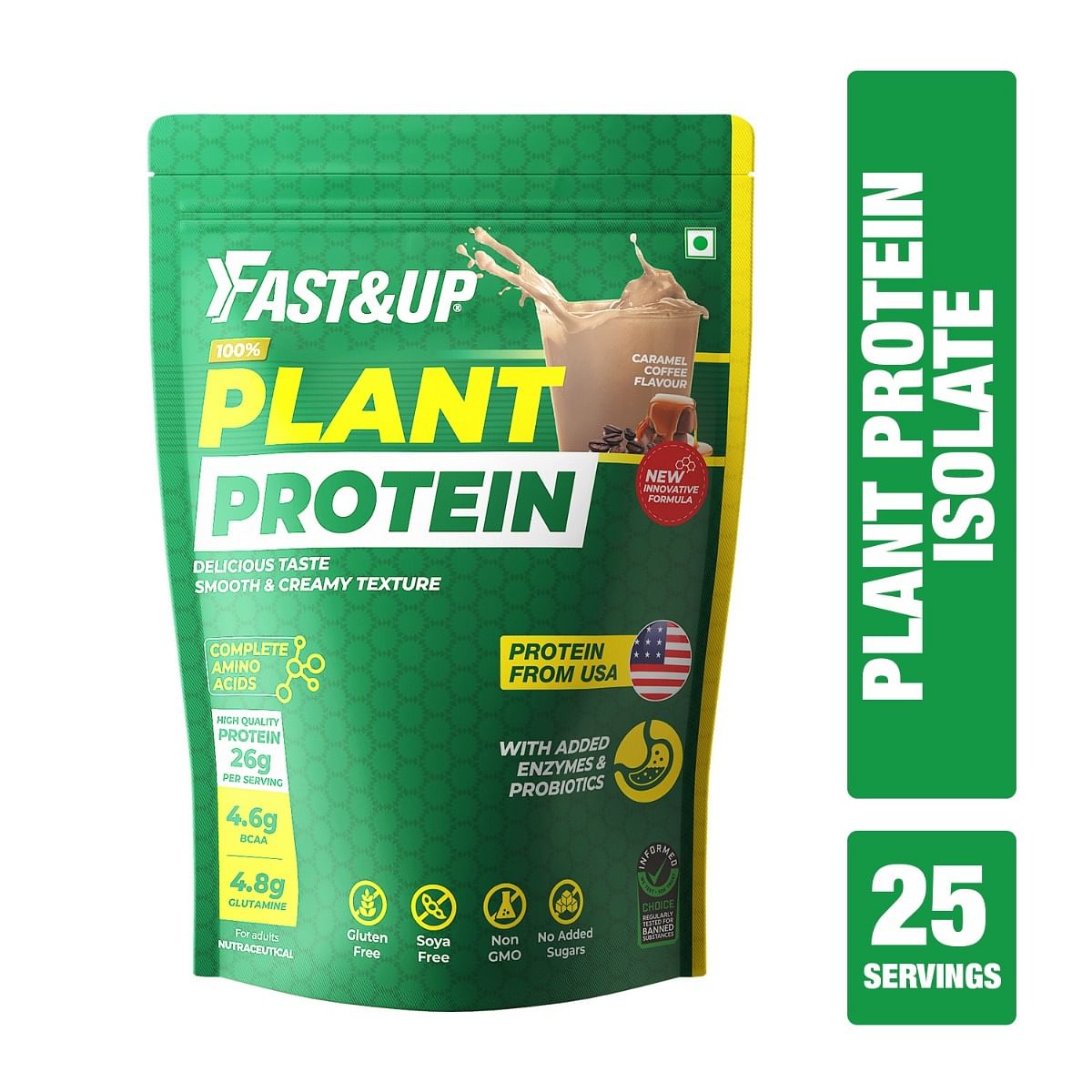 

Fast & Up Vegan Plant Protein (30g Protein – Pea isolate & Brown Rice protein blend For Strength Recovery & Energy Boost, (1.35 Kg, 2.97 Lbs Carame...