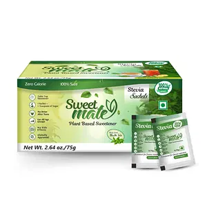 Sweetmate Stevia Sachets | 100% Sugar Free, Natural, Diabetic Friendly | Plant-Based Natural Sweetener Powder, Zero Calories | Vegan & Keto Friendly Stevia Powder