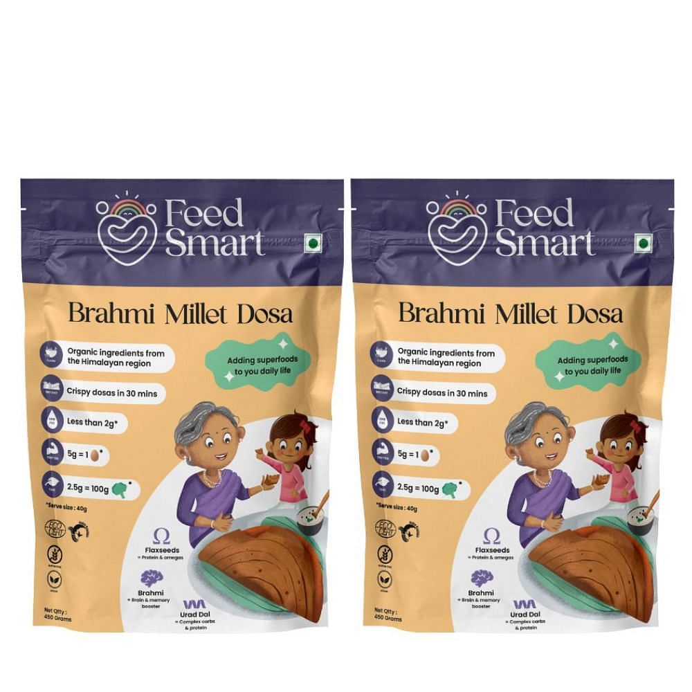 

Feed Smart Instant Dosa Mix Batter | Superfood Ingredients Brahmi, Flax Seeds, Millets, Rich in Fibre Millet Dosa Mix | 450g | Pack of 2