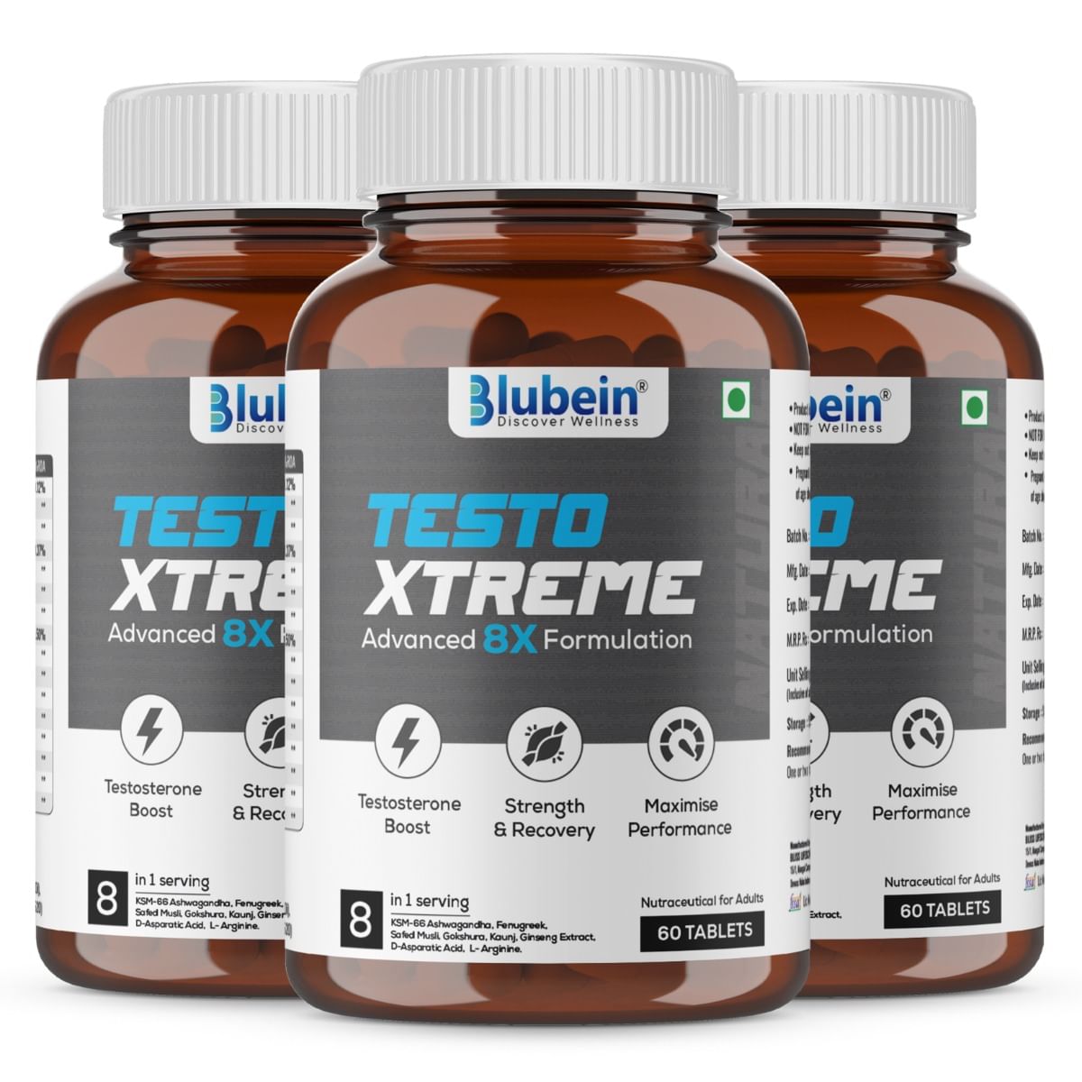 

Blubein Testo Xtreme | Natural Testosterone Support for Men with KSM-66 Ashwagandha & 8 Herbal Extracts | Supports Muscle Growth, Strength, and Sta...
