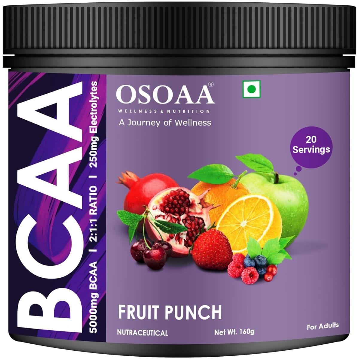 

OSOAA BCAA 5000mg Intra Workout Amino Acid Powder Muscle Recovery Hydration & Endurance Support Supplement Drink Mix 20 Servings Fruit Punch