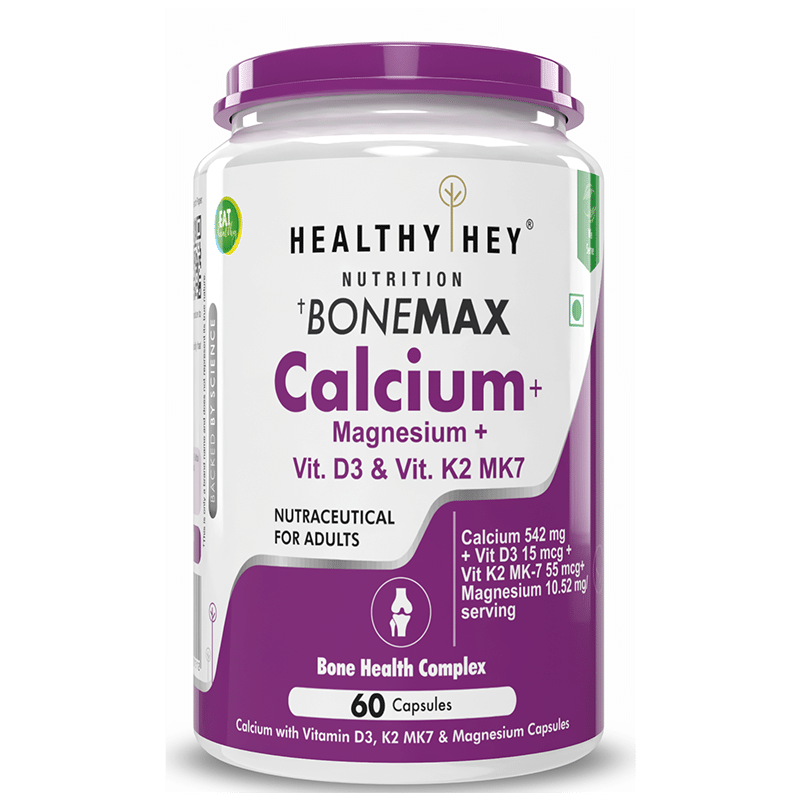 

HealthyHey Nutrition Vegan Calcium with Magnesium, Vitamin D3 & Vitamin K2- Mk7 - BoneMax - Bone Health Complex - 60 Vegetable Capsules