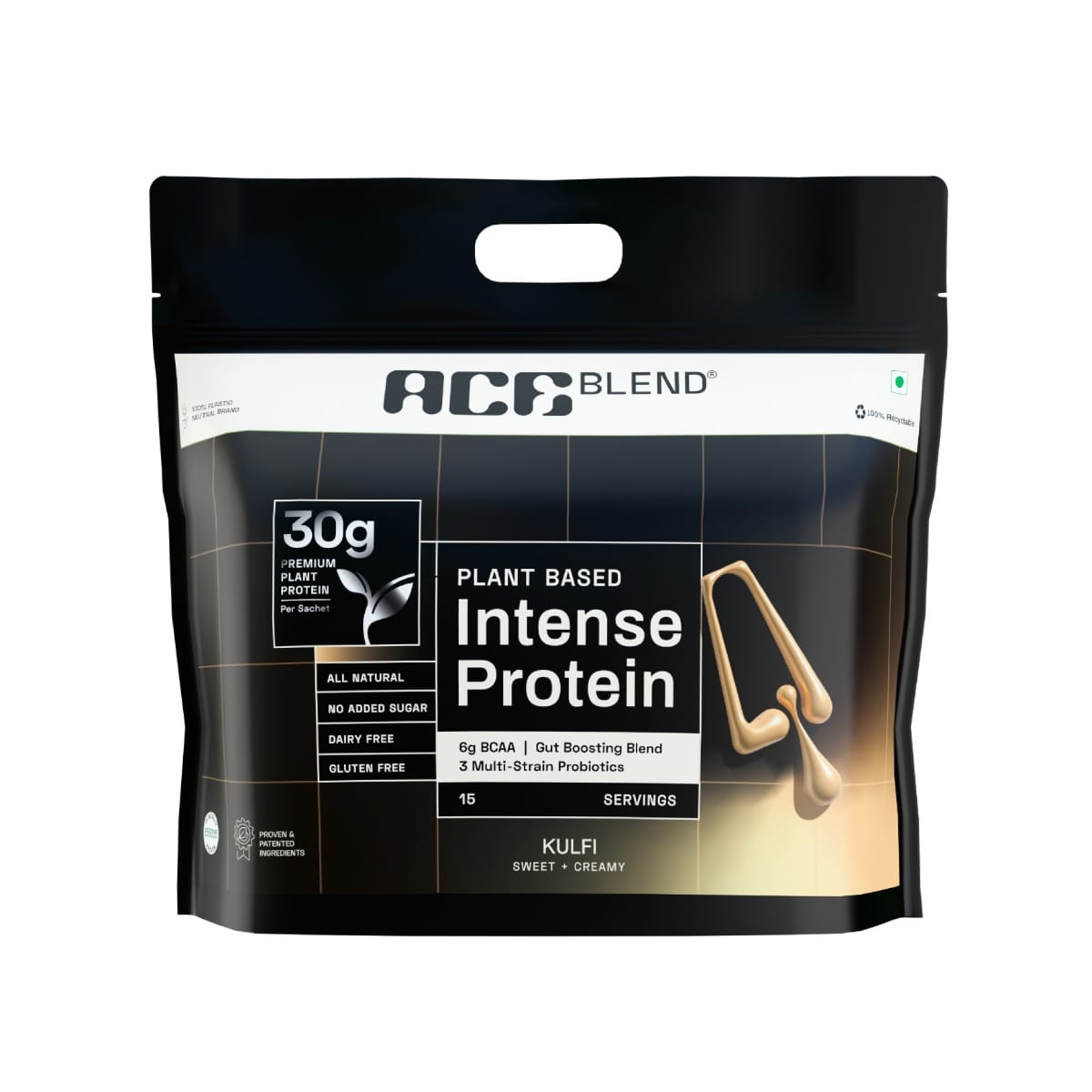 

Ace Blend INTENSE 30G A-Grade Plant Protein | Kulfi Flavour | Complete Amino Acid Profile | Probiotics & Fibre | 6g BCAA | 95%+ Bio Available | Adv...