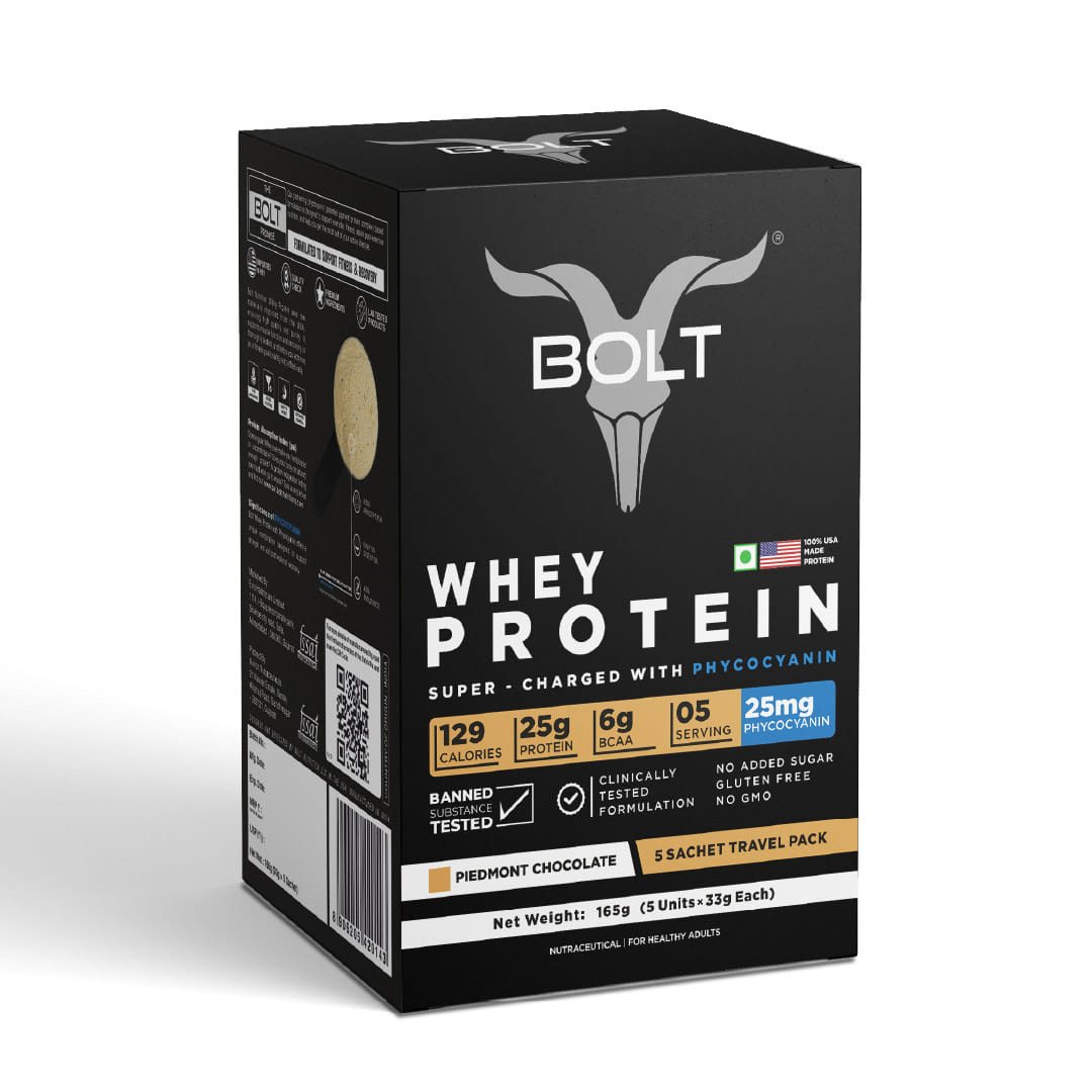Bolt Whey Protein Protein Powder | 5 Sachet Travel Pack (5×33g) | 25g Protein per Serving | 6g BCAA | Muscle Support & Recovery | No Added Sugar | Gluten-Free | Easy to digest-image-26