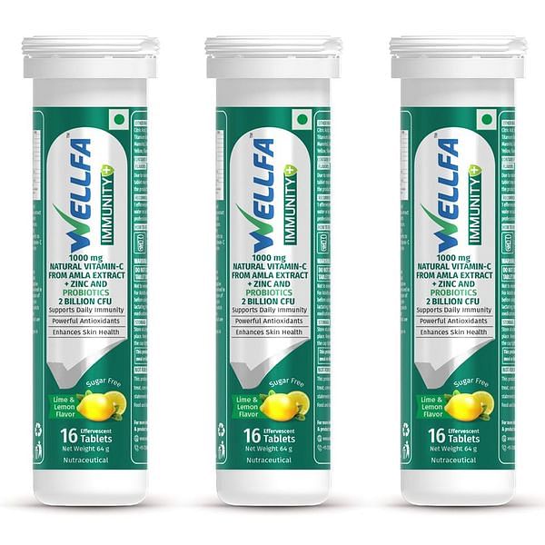 

Wellfa Immunity+ | Vitamin C & Zinc Immune Bosster | 16 Fizzy Effervescence Tablets - (Pack of 3)