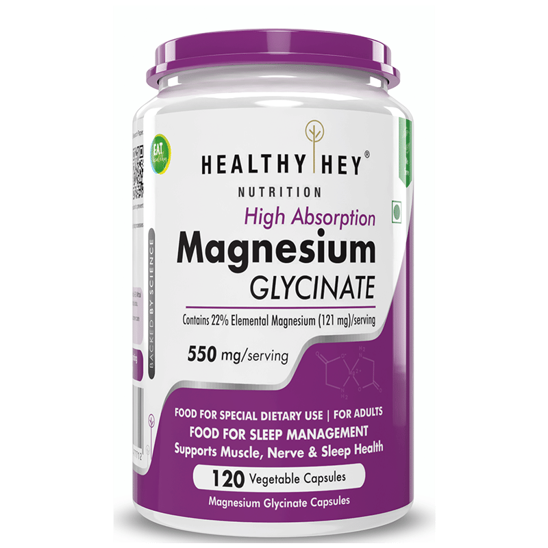 

HealthyHey Nutrition High Absorption Magnesium Glycinate 550mg | 120 Capsules | Muscle | Sleep
