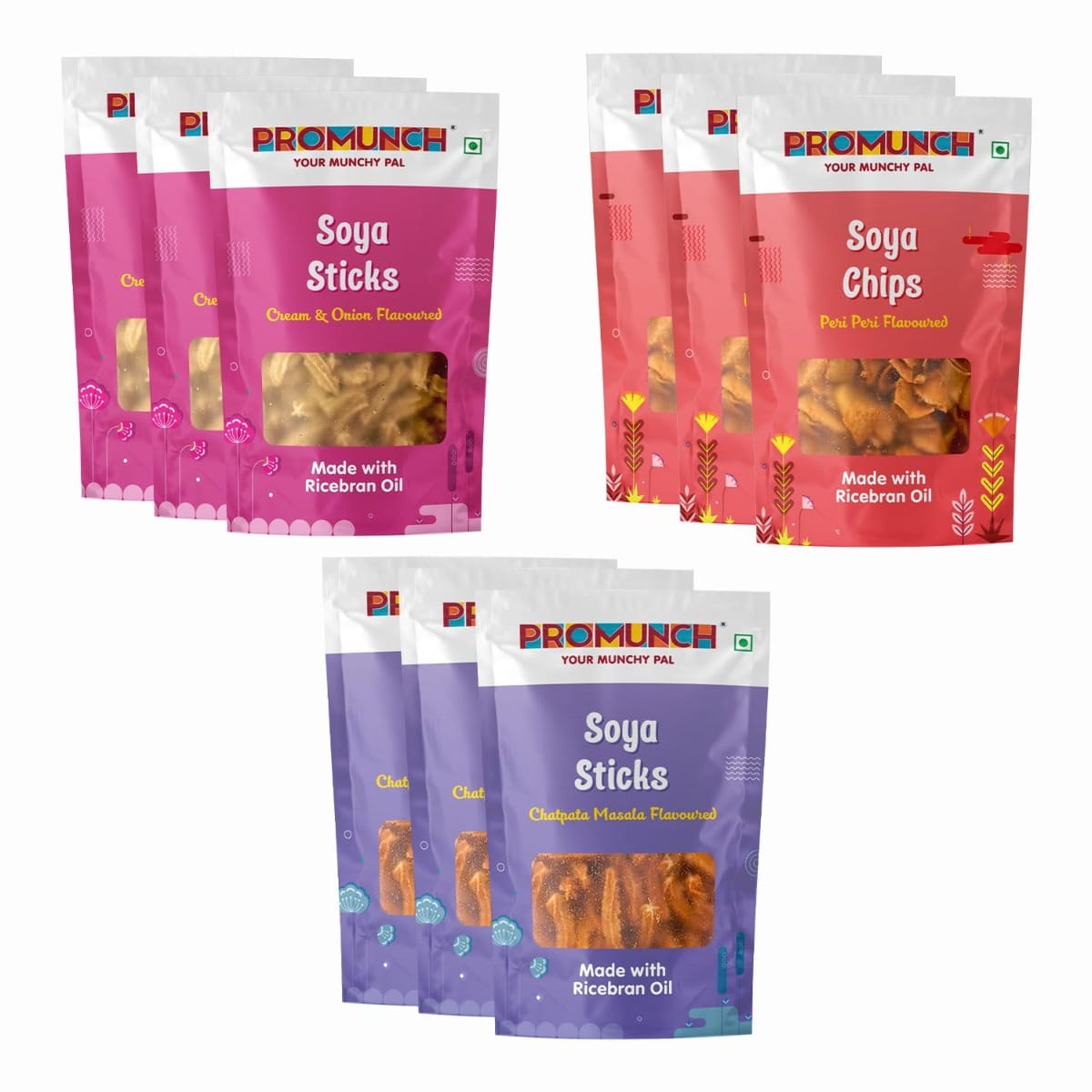 

PROMUNCH Soya Sticks (Chatpata Masala, Cream onion) | Soya Chips (Peri Peri) | Crispy snacks | Namkeen savoury chips | No Palm Oil And Maida | - 30...