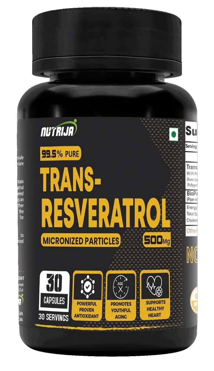 

NutriJa Trans Resveratrol 500MG Capsules - 99.5% Pure Micronized and Highly Bioavailable Supplement | Slow down Aging, Proven Powerful Anti-Oxidan...