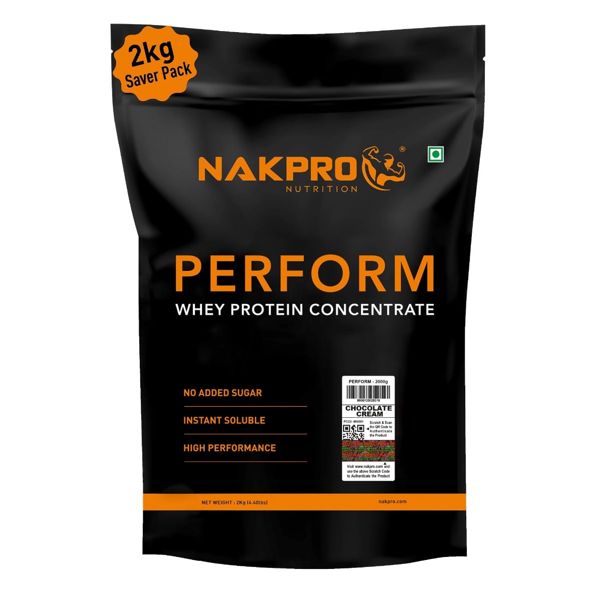 

NAKPRO Perform Whey Protein Concentrate 2kg Chocolate-Cream | 24g Protein, 5.3g BCAA | Trustified Certified 100% Authentic Supplement Powder & No A...