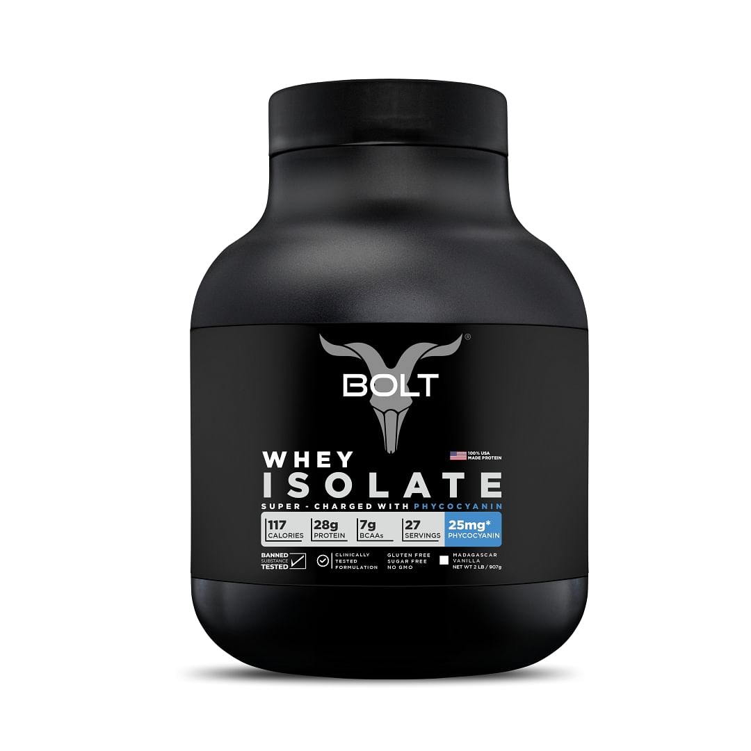 

Bolt 100% Whey Isolate Protein 907g | Madagascar Vanilla | 27 Servings |25g Protein | 25mg Phycocyanin | Performance enhancer | Build lean muscle...
