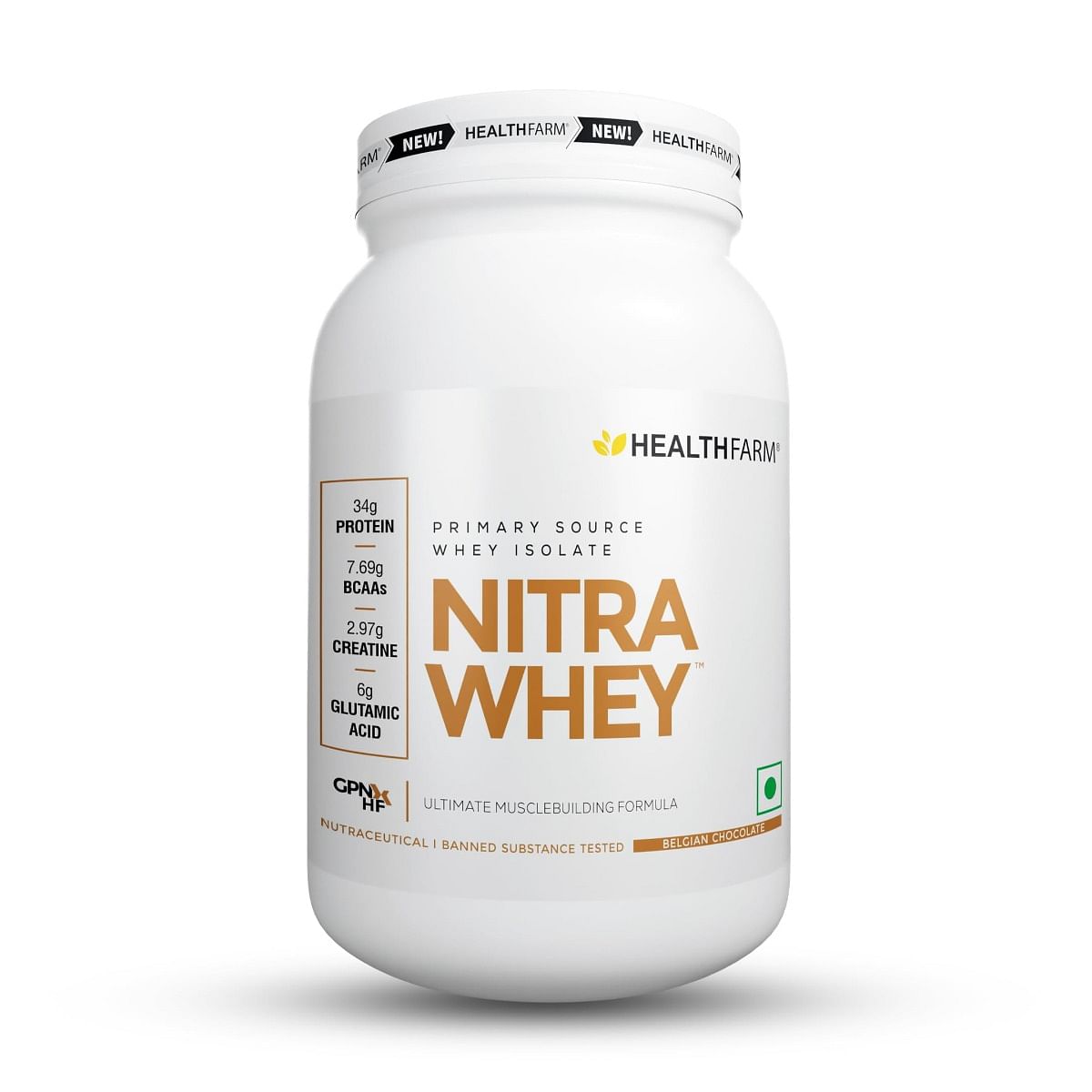 

Healthfarm Nitra Whey Protein | 34g Protein Per Serving & 3g Added Creatine | Blend of Isolate & Concentrate Protein (Belgian Chocolate, 1kg)