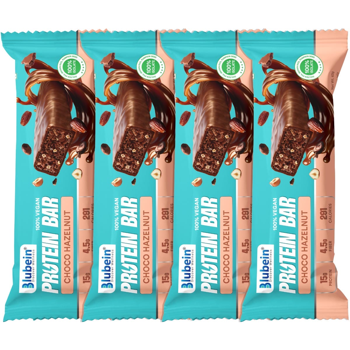 

Blubein 15g Plant Protein Bars | Choco Hazelnut | Lactose-Free | 4.5g High Fibre | No Preservatives | No Added Sugar (Pack of 4)