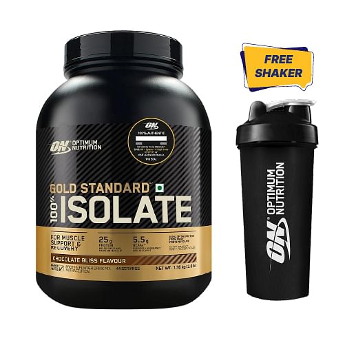 

Optimum Nutrition (ON) Gold Standard 100% Isolate 3 lbs, 1.36 kg (Chocolate Bliss), for Muscle Support & Recovery, Vegetarian - 100% Protein from W...