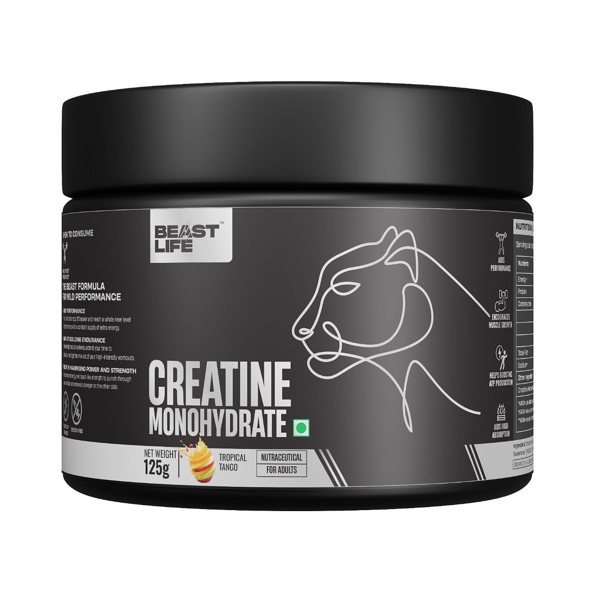 BeastLife Super Micronized Creatine Monohydrate Watermelon flavor Powder, Premium Sports Nutrition | NABL Lab Tested | Rapid Absorption | Supports Athletic Performance & Power