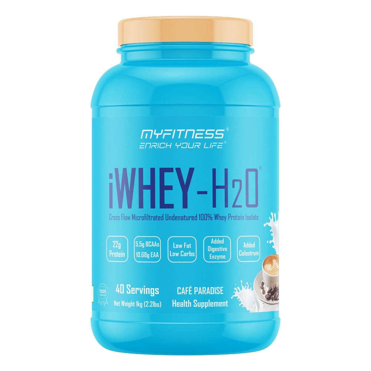 

MYFITNESS ® iWHEY- H2O 40 Servings|Whey Protein Isolate| 88% Premium Whey Protein Isolate Per Serving|5.5g BCAA| 10.68g EAA| Added Digestive Enzyme...