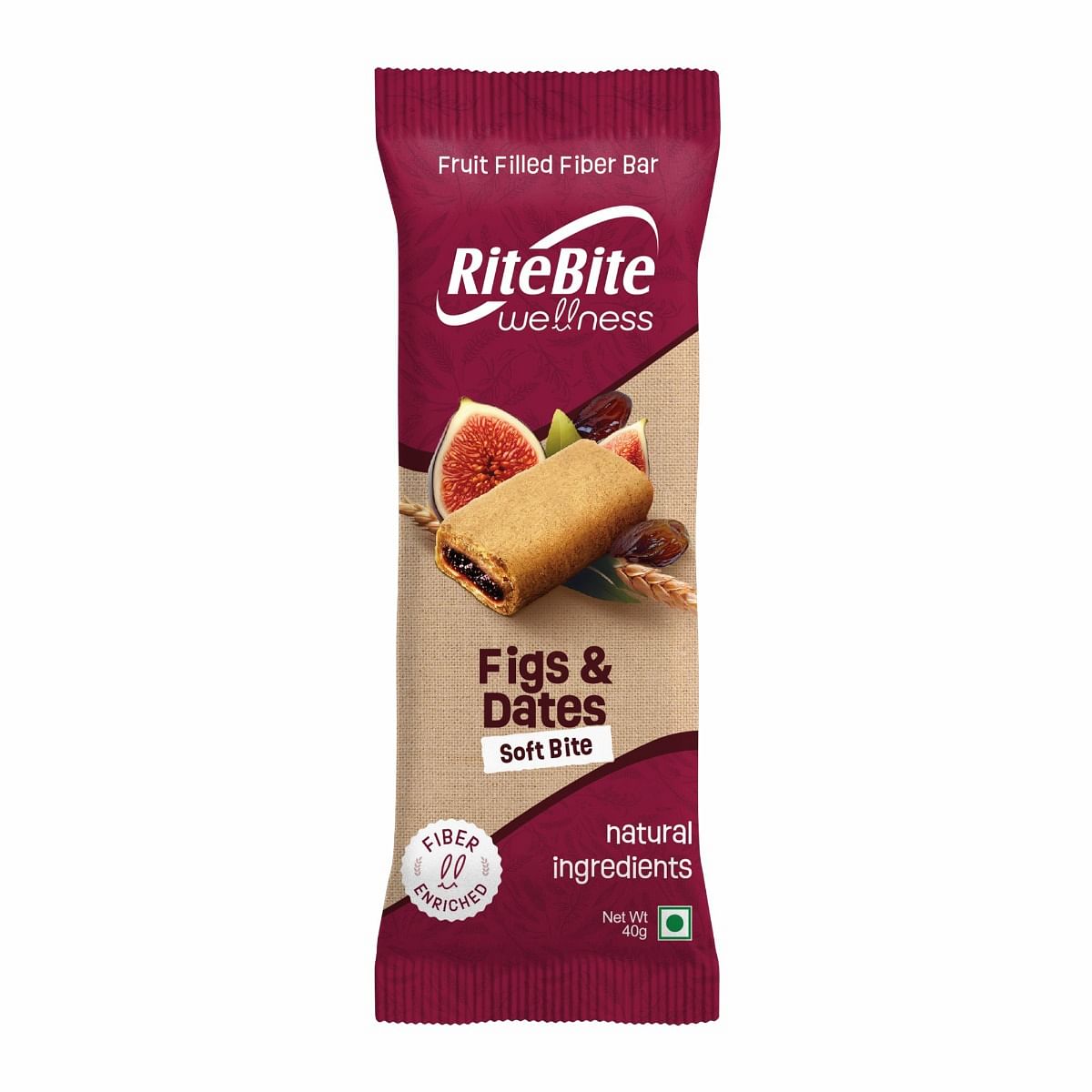 

RiteBite Wellness Fruit Filled Fiber Bar, Fig & Date - 40g