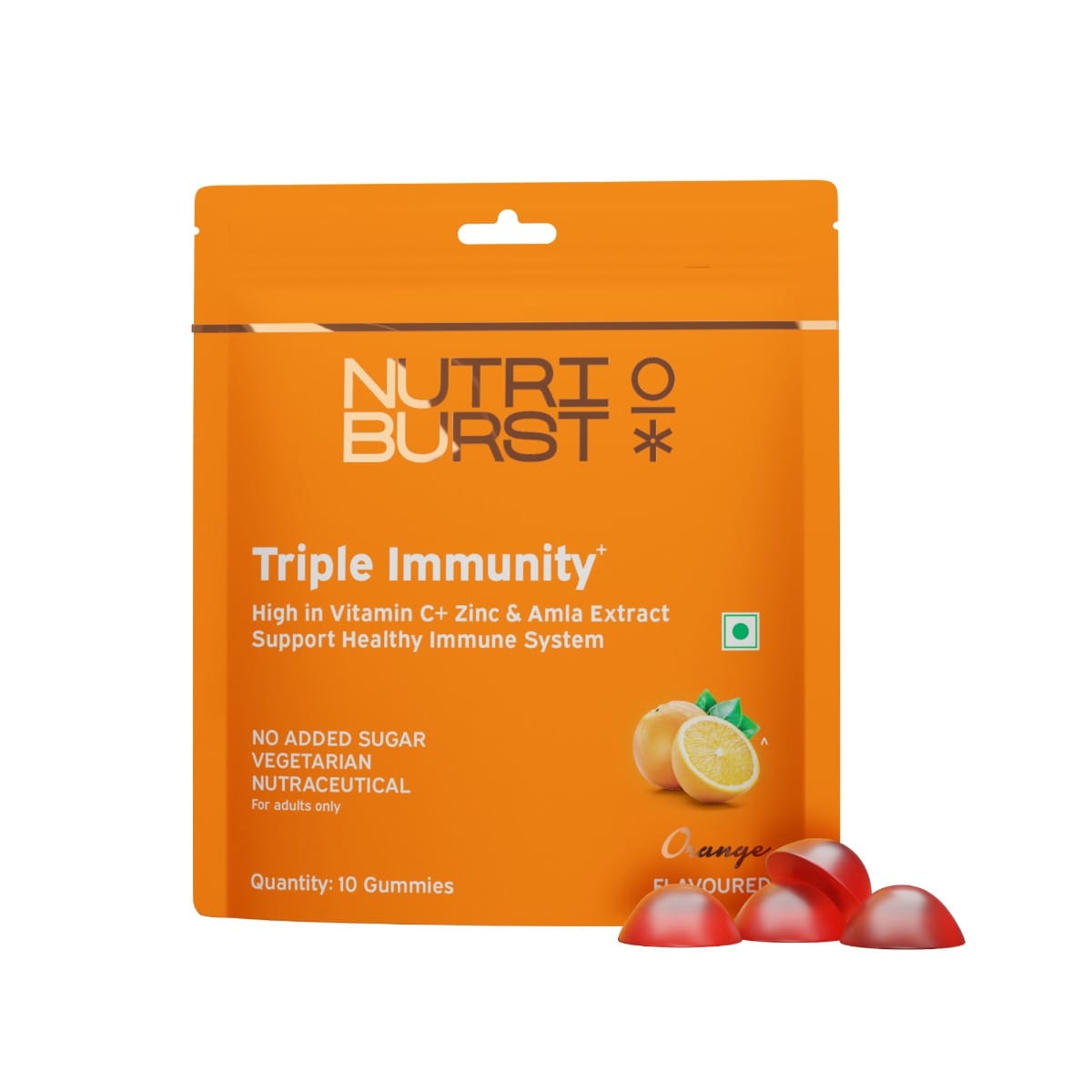 Nutriburst Triple Immunity Gummies with Vitamin C, Zinc and Amla extract No-Added Sugar Orange Flavor 100% Vegetarian-picture-11