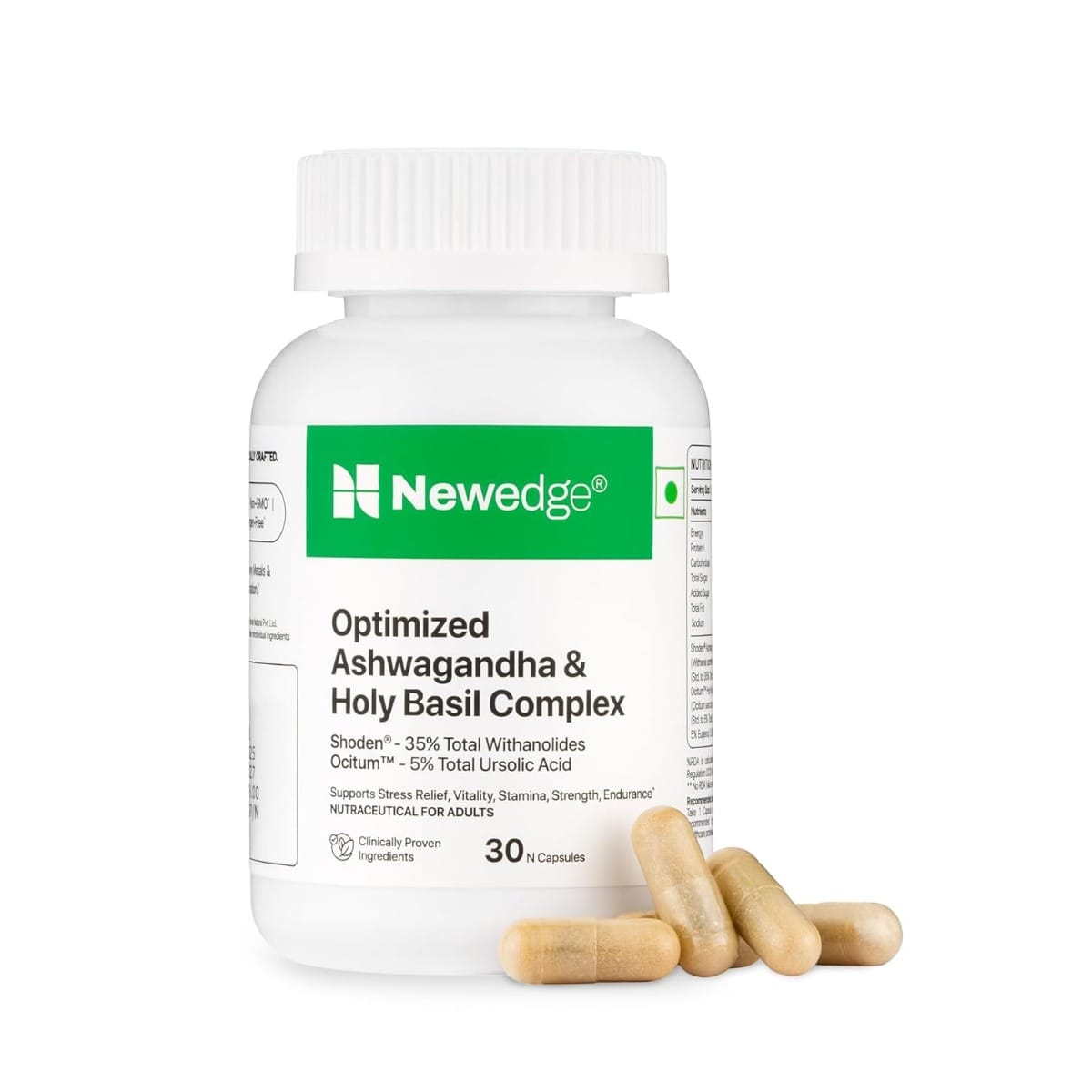 Newedge Optimized Ashwagandha & Holy Basil Complex | Potent Ashwagandha Supplements | Shoden 35% Withanolides & Ocitum 5% Ursolic Acid, 5% Eugenol, For Stress Relief, Endurance & Better Sleep-image-4