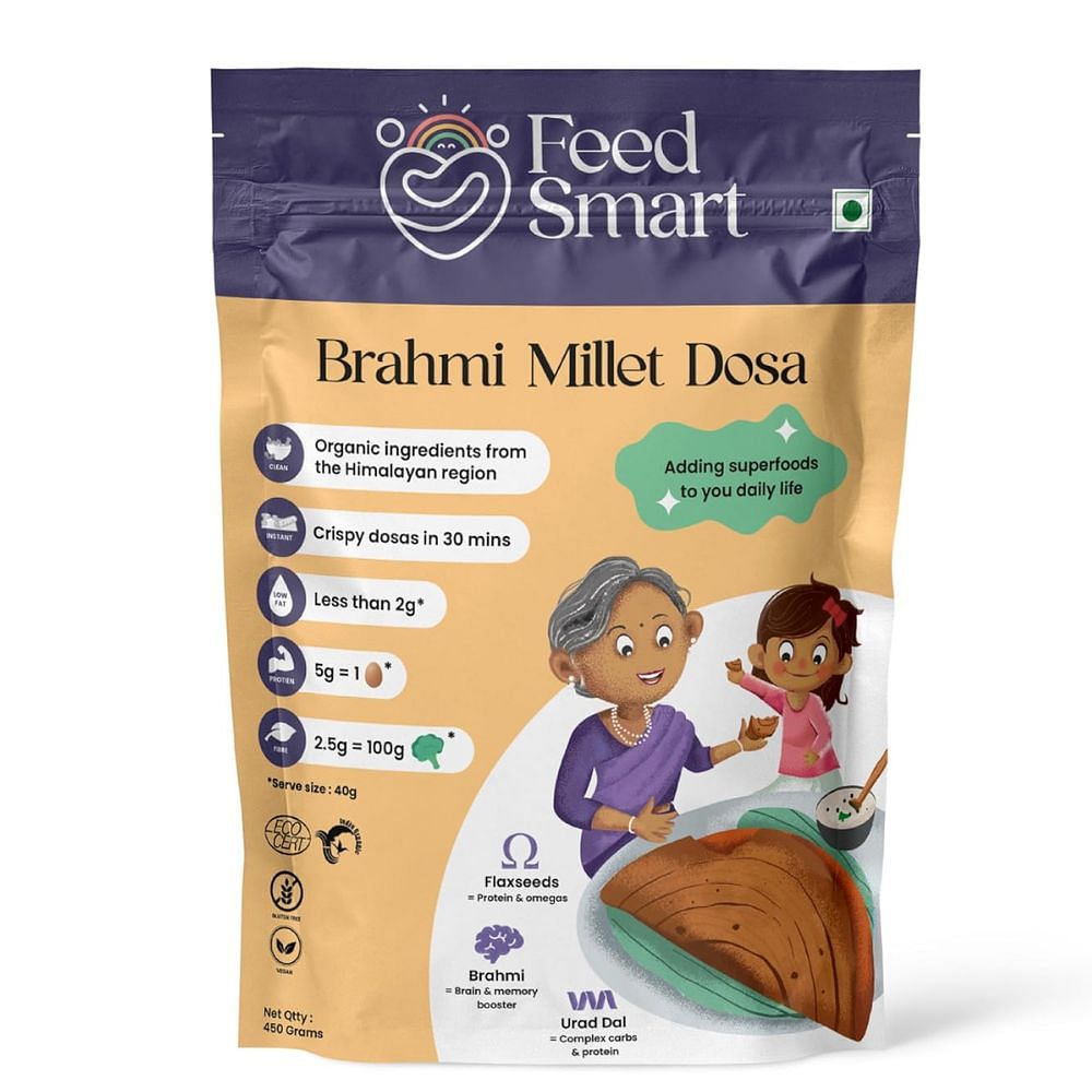 

Feed Smart Instant Dosa Mix Batter | Superfood Ingredients Brahmi, Flax Seeds, Millets, Rich in Fibre Millet Dosa Mix | 150g | Pack of 1