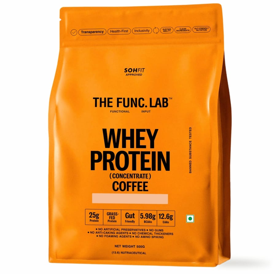 

The Func. Lab Whey Protein Concentrate - Coffee Flavour | 500g | Grass‑Fed, 25g Protein, 5.98g BCAA per Scoop | High Protein Supplement for Muscle ...