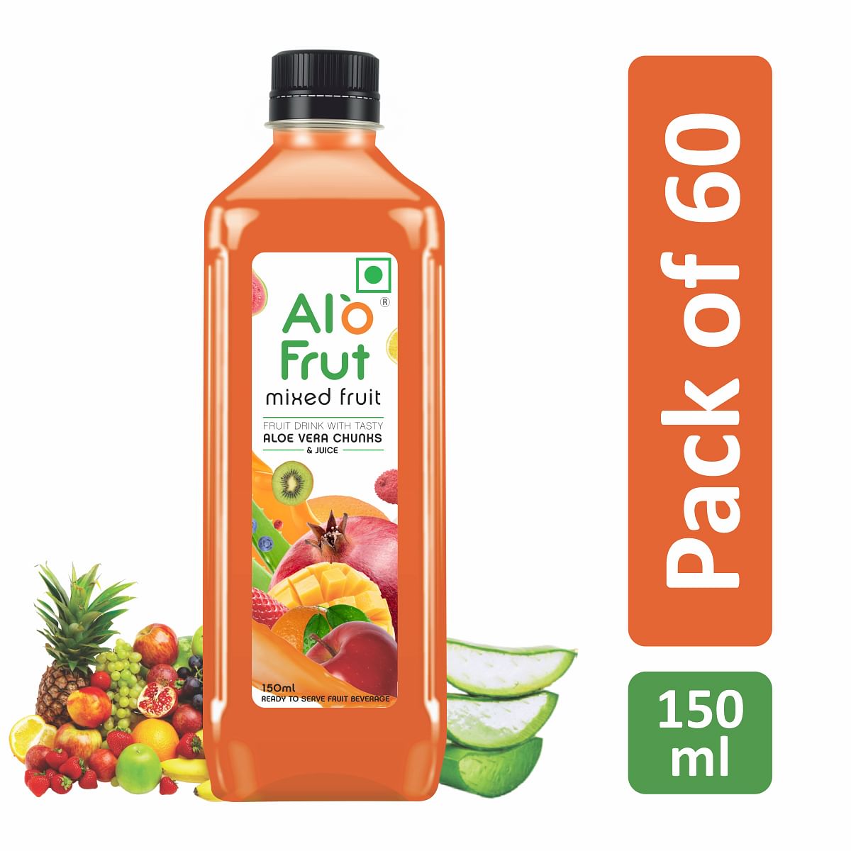 

Alo frut Mixed Fruit Drink with Tasty Aloevera Chunks & Juice -150 ml (Pack of 60) | Goodness of Fruits and Aloevera | Ready-to-Serve Fruit Juice| ...