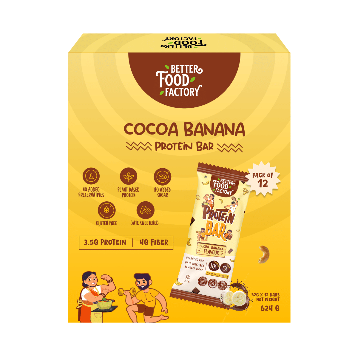 

Better Food Factory Cocoa Banana 10G Protein Bar Pack of 12