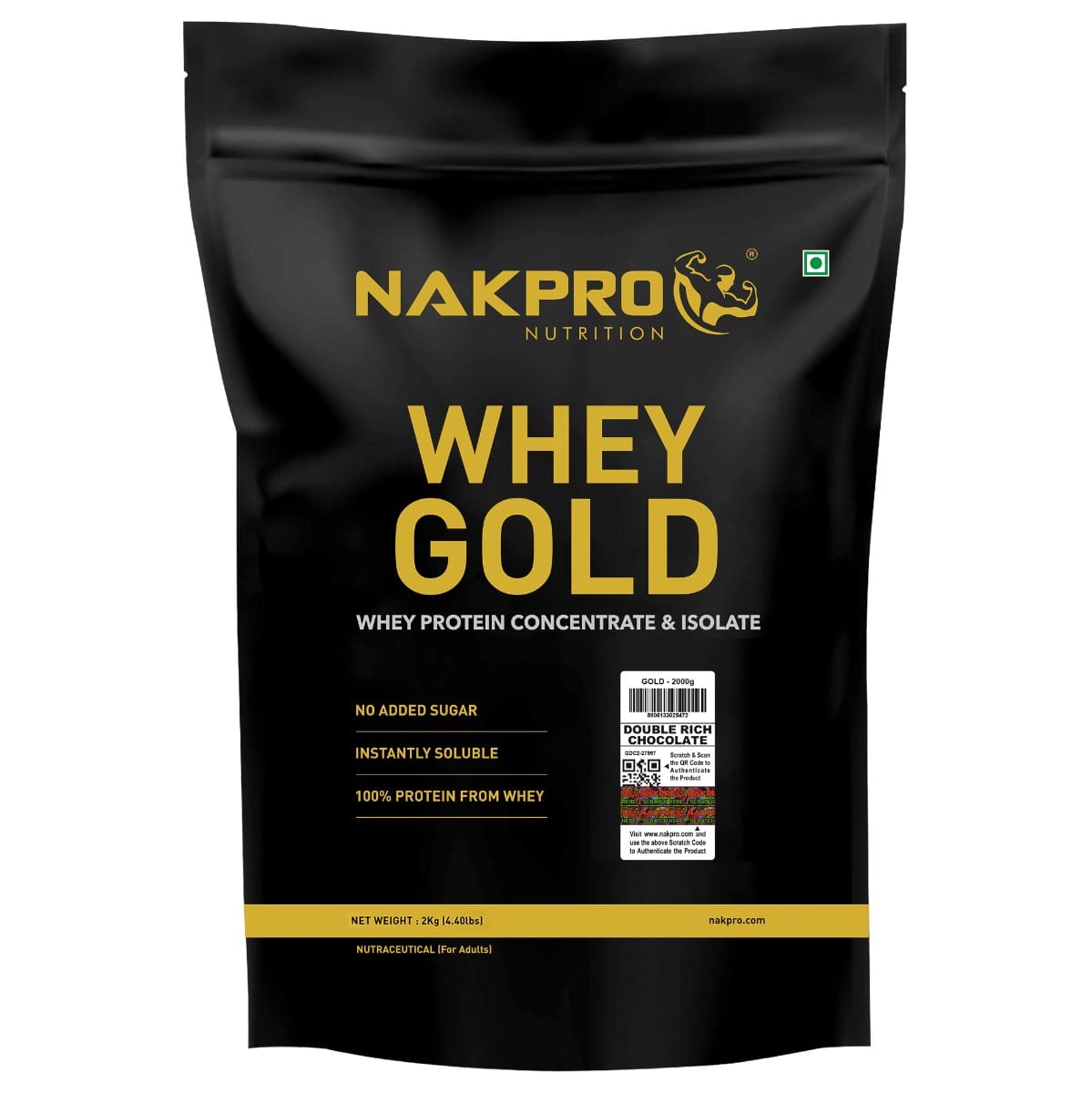 

NAKPRO Gold Whey Protein Concentrate and Isolate 2kg Double Rich Chocolate | 25.5g Protein, Trustified Certified Supplement Powder | Fast Absorbing...