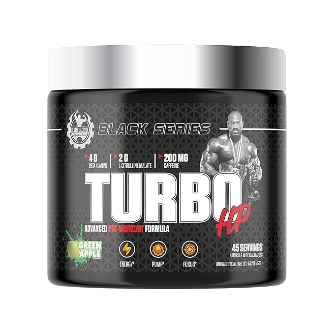

Dexter Jackson Black Series Turbo Hp Advance Pre Workout Formula | Green Apple Flavor | 45 Servings,450g