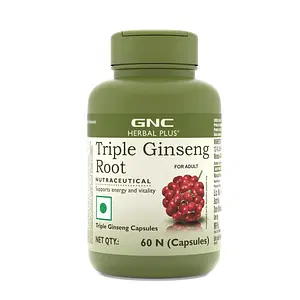 GNC Herbal Plus Triple Ginseng Root with Korean, American & Siberian Ginseng | Enhances Immunity | Boosts Strength & Stamina | Improves Alertness & Concentration | Formulated in USA