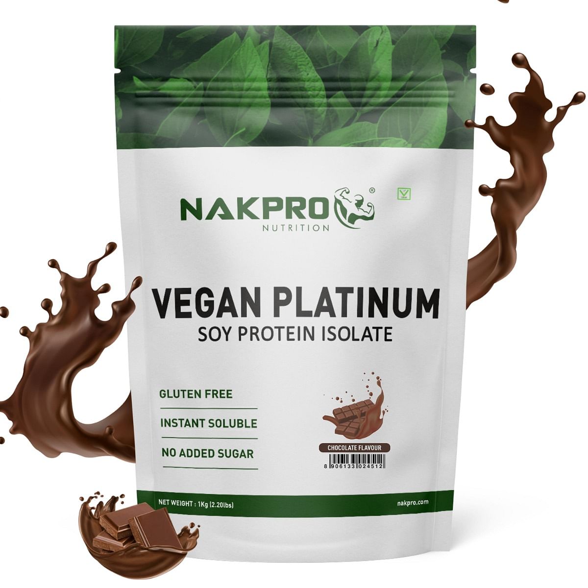 

NAKPRO 100% Soy Protein Isolate, Chocolate - 1kg | 25.3g Protein, 4.6g BCAA | Natural Vegan Plant Protein Powder | Easy To Digest | All Essential A...