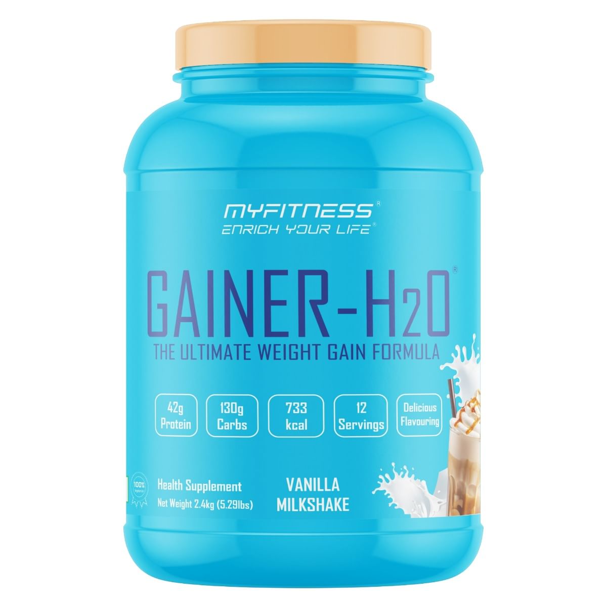 

MYFITNESS ® GAINER-H2O 2.4 kg |Weight Gainer|130g Carbs|733kcal | 42g of Premium Protein|Delicious Flavouring |The Ultimate Weight Gain Formula | V...
