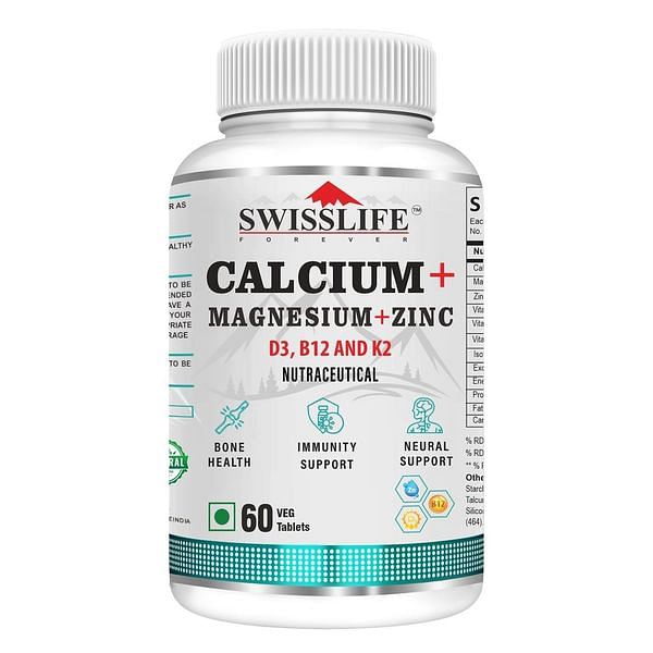 

SwissLife Forever Calcium Magnesium & Zinc with Vitamin D3, Calcium Supplement for Women and Men, For Bone Health & Joint Support - 60 Tablets