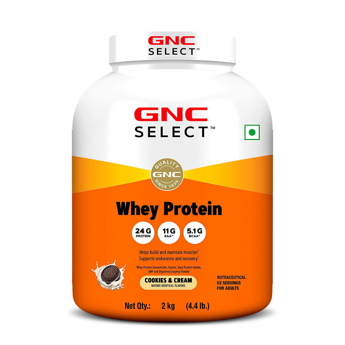 

GNC 100% Whey Protein Powder With Free Shaker | 4.4 LBS (2KG) | Cookies & Cream | Faster Muscle Recovery | 24 Gm Protein | Boosts Strength & Endura...