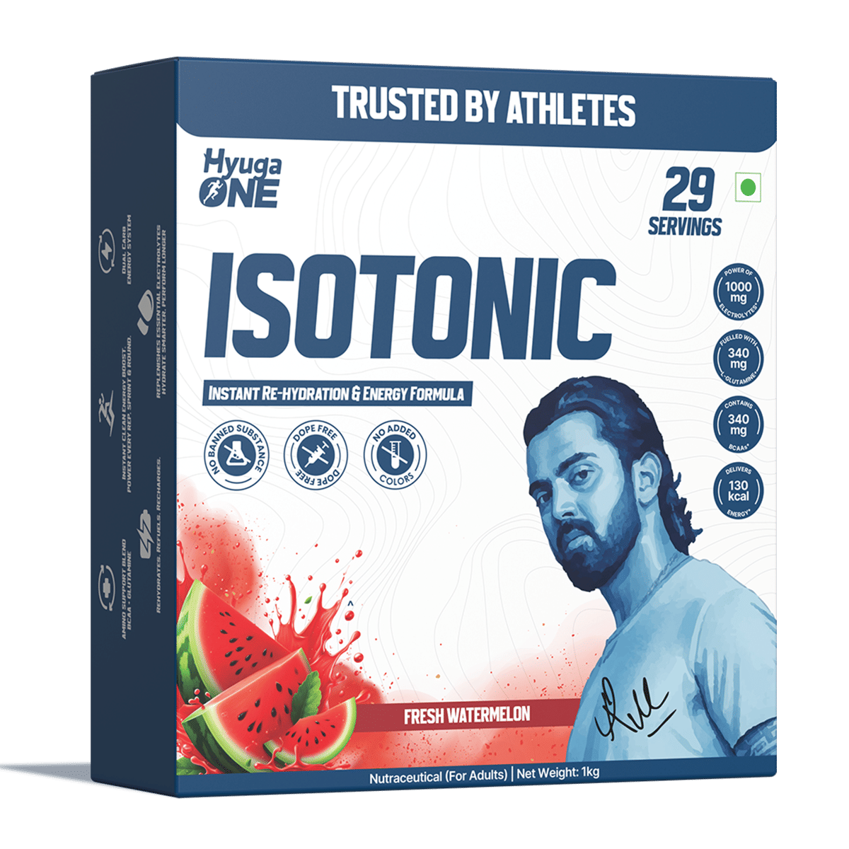 Hyuga One Isotonic Powder, Instant Rehydration & Energy Formula, With Electrolytes, BCAA & L-Glutamine, No Added Colours, 1kg, 29 Servings
