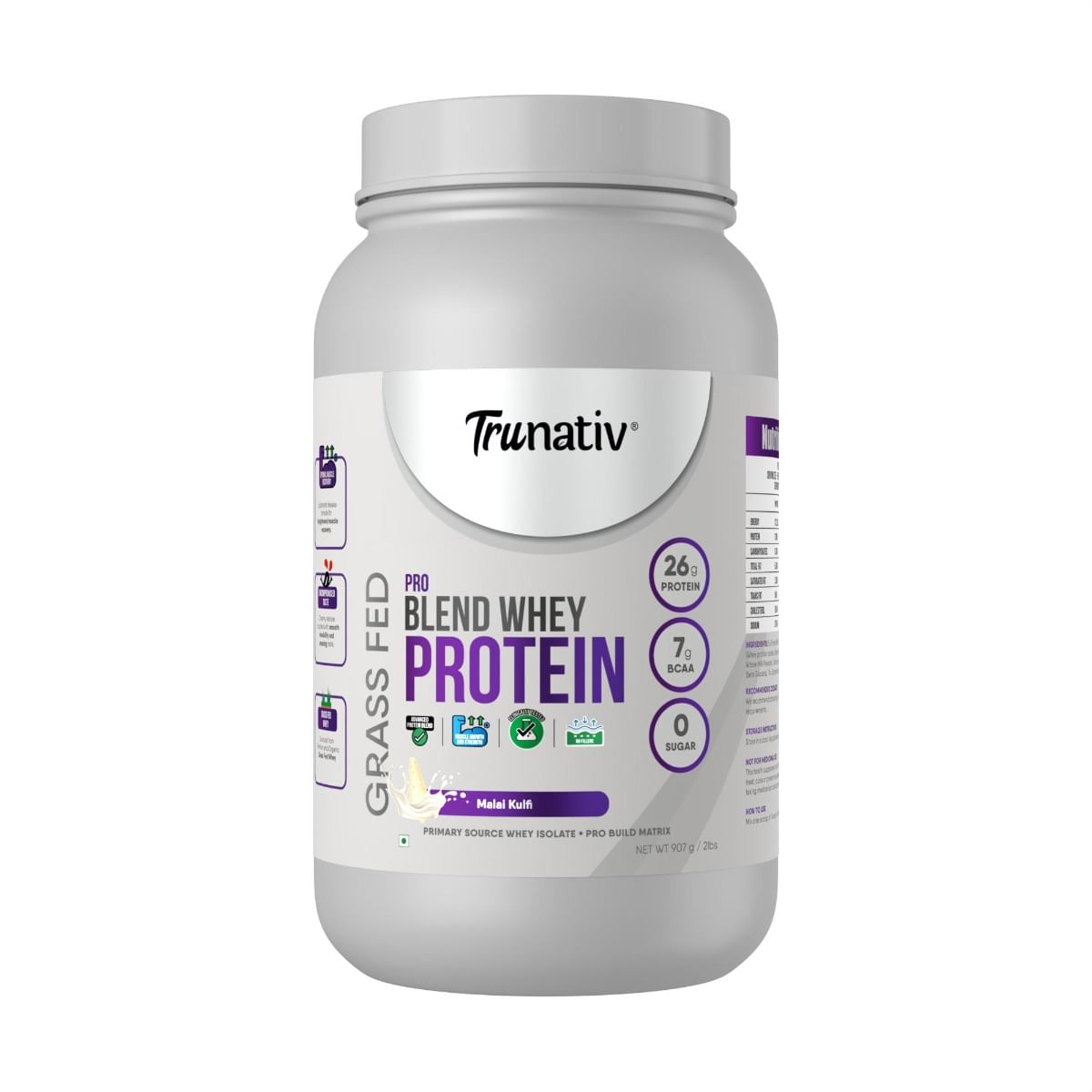 

Trunativ Pro Blend Whey Protein Isolate for Workout Vegetarian, 26g Protein, Malai Kulfi Sugar Free, Gluten free with Enzymes for Digestion, Muscle...