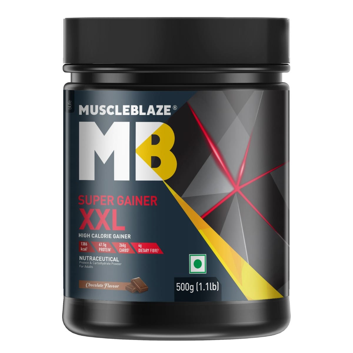 

MuscleBlaze Super Gainer XXL | Muscle Mass High Protein Gainer (Chocolate, 500g / 1.1lbs, 5 Servings)