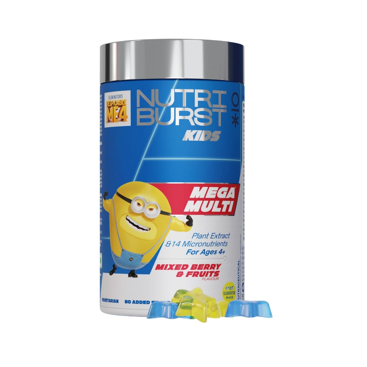 Nutriburst Minions Mega Multi Kids Gummies - 13 Essential Vit & Mins for Growth & Immune Support - Sugar-Free, Gluten-Free, Chewable, Vegan - For Kids Aged 4+